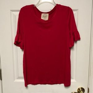 Red ruffle sleeved t-shirt